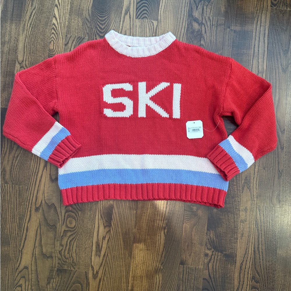 Altar'd State Red and Pink Crew Neck Sweater